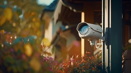 Surveillance camera in front of a house - Powered by Adobe