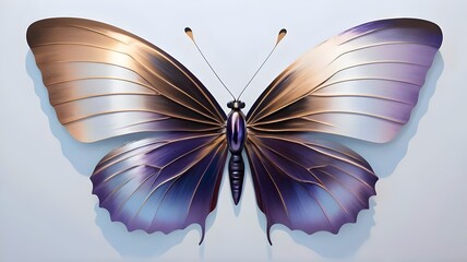  Illustration, golden purple and blue butterfly isolated on white background, abstract background, minimalist abstract background, wallpaper, vector art 