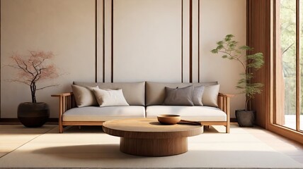 Fototapeta na wymiar Minimalist Living Room Coffee Table with Backdrop of Natural Light