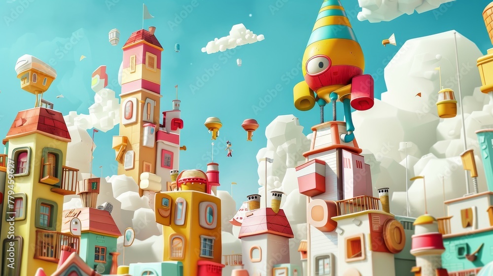 Aufkleber a quirky cartoon character exploring a whimsical world filled with oversized objects ai generated il