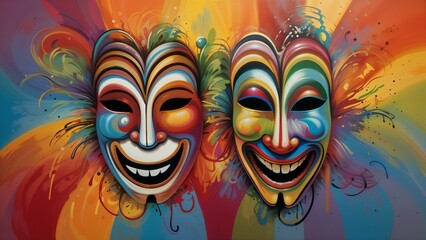 Comedy masks for theatre  - obrazy, fototapety, plakaty