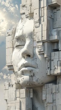 A realistic portrayal of a human face influenced by architecture  AI generated illustration