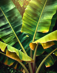 a vibrant wallpaper featuring the lush foliage of a banana tree plant