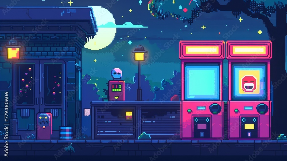 Poster a retro-inspired arcade game level with -bit graphics and catchy music ai generated illustration