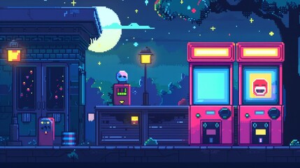 A retro-inspired arcade game level with -bit graphics and catchy music  AI generated illustration - obrazy, fototapety, plakaty