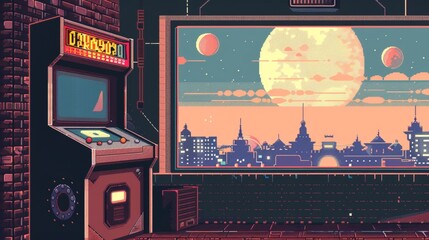 A retro-inspired arcade game level with -bit graphics and catchy music  AI generated illustration - obrazy, fototapety, plakaty