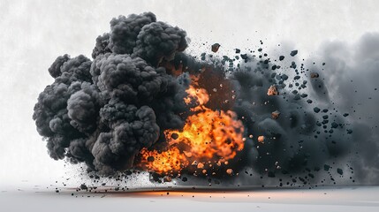 Large fireball with black smoke. fiery explosion with smoke isolated on transparent background. copy space for text.