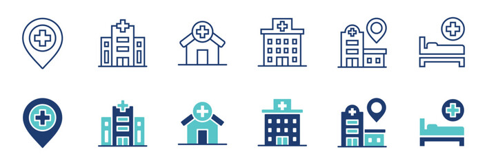 hospital and clinic buildings icon vector set health care architecture business signs hospital construction illustration