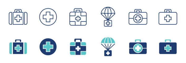 first aid emergency box icon vector set health care medical kit case medicine treatment signs medkit cross illustration 