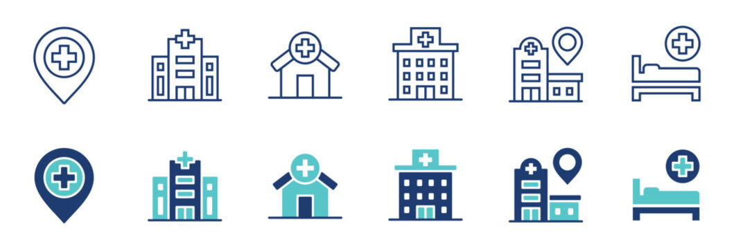 hospital and clinic buildings icon vector set health care architecture business signs hospital construction illustration