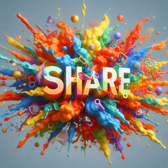 Share Concept exploding in colorful paint