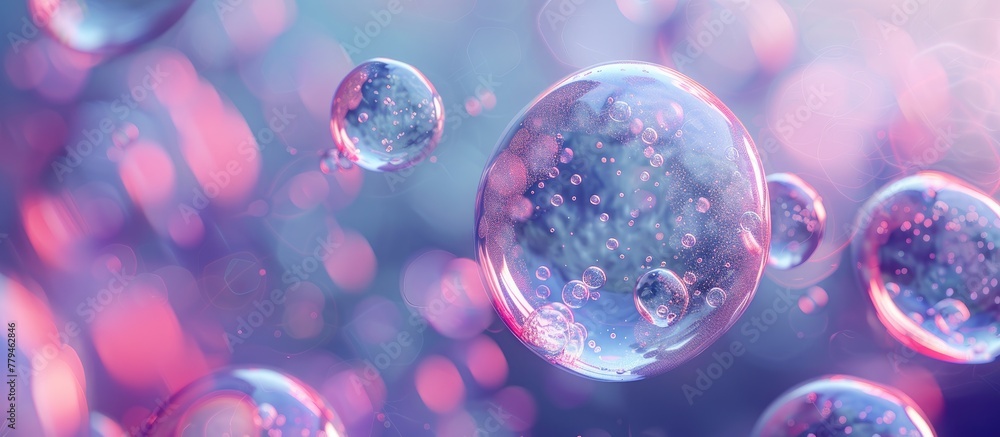 Poster an artistic display of soap bubbles floating in electric blue and violet hues, creating a mesmerizin