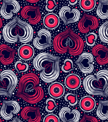 Hand drawn doodle hearts and polkas pattern