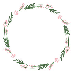 Flower Framed Nature Design: A vintage-inspired illustration featuring a wreath of flowers forming a delicate frame, adorned with floral elements and leafy branches, perfect for decorative purposes 