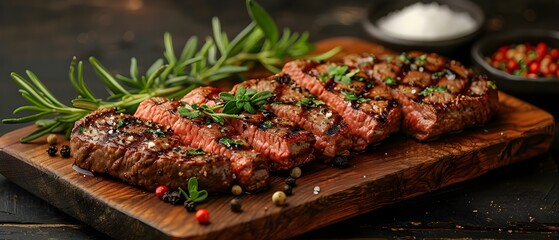 Preparing Delicious Ribeye Steak with Herbs, Spices, Salt, and Utensils. Concept Grilling, Seasoning, Ribeye Steak, Cooking Utensils, Flavorful Spices