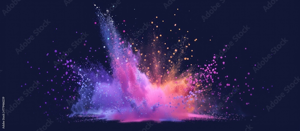 Poster vibrant hues of powdered colors exploding in obscurity, creating a striking visual display