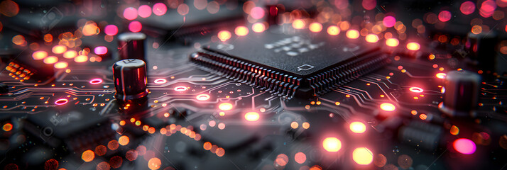 Technology BackgroundTechnology Background,
Closeup view of a modern GPU card circuit with lots of electrical components 3D rendering
