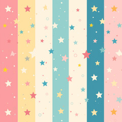 A playful pattern of stars cascading across stripes of gentle pastel colors, ideal for backgrounds and creative designs
