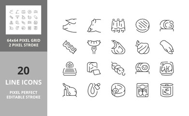 Pork meats 64px anLine icons about pork meats products. Editable vector stroke. 64 and 256 Pixel Perfect scalable to 128px...d 256px editable vector set