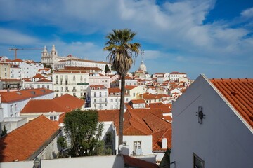 Sea of white and terracotta homes of Alfama, Lisbon, Portugal
