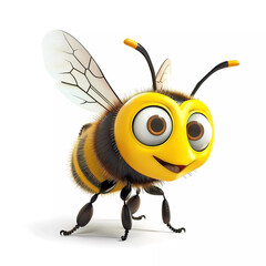 Fototapeta premium 3d cartoon bee on white background. Generative ai design concept.