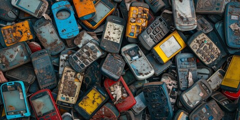 A pile of old cell phones, including a few that say "briggs" on them - Powered by Adobe