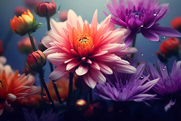 Flower close up beautiful and colorful nature. Generative ai design art concept.