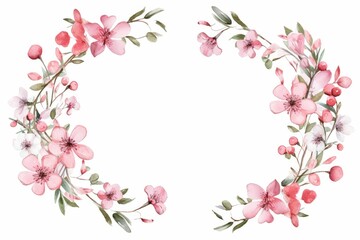 Watercolor bouvardia clipart with clusters of small pink and white flowers. flowers frame, botanical border, Illustration of branches of flower.