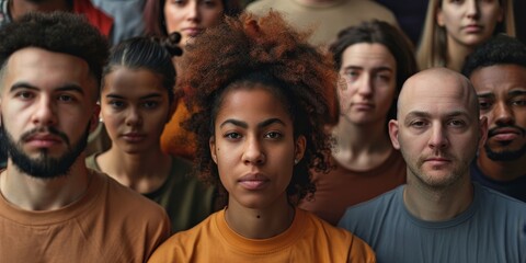 Fototapeta premium A group of people are standing together, one of them is a woman with curly hair
