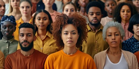 A group of people are standing together, one of them is a woman with curly hair - Powered by Adobe