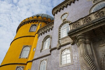 Colorful façade of the grande Palace de Pena in Sintra, Portugal