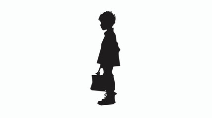 Silhouette of cute boy with a bag flat vector isolated