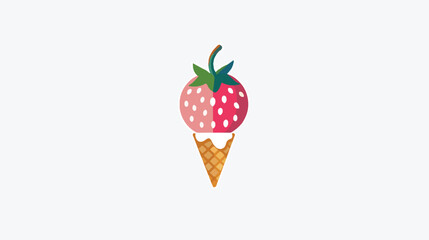 Simple flat ice cream cone strawberry logo design vector
