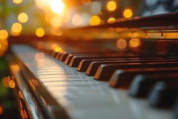Close Up of Piano With Background Lights