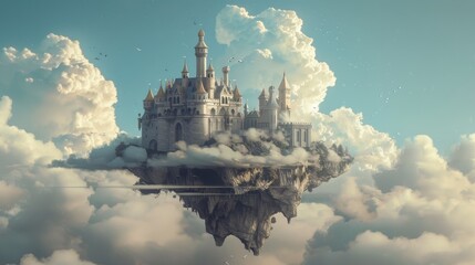A surrealistic depiction of a floating castle  AI generated illustration