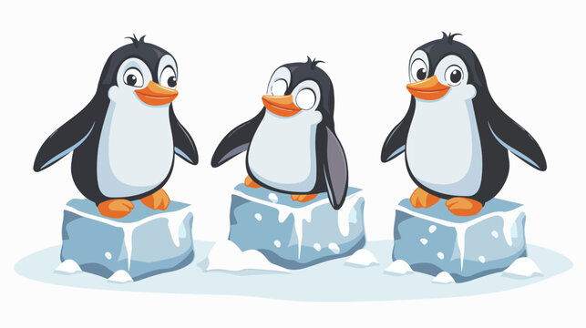 Stacked penguins happy on ice cube flat vector isolated
