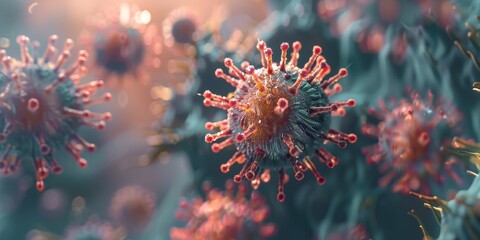 A close up of a virus with red and green spots