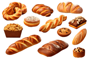 Set of various sweet breads Slices and bakery or pastries, isolated cartoon vector set of bakery...