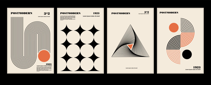 Artworks, posters inspired postmodern of vector abstract dynamic symbols with bold geometric shapes, useful for web background, poster art design, magazine front page, hi-tech print, cover artwork.