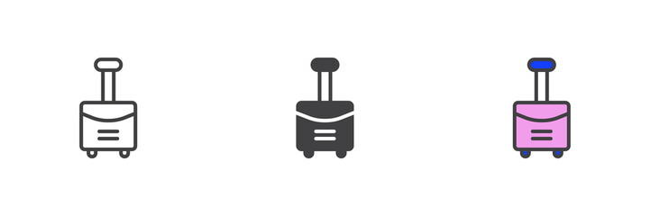 Suitcase with wheels different style icon set