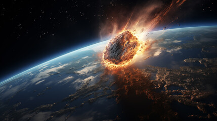 fireball coming from space hitting the planet earth - obrazy, fototapety, plakaty
