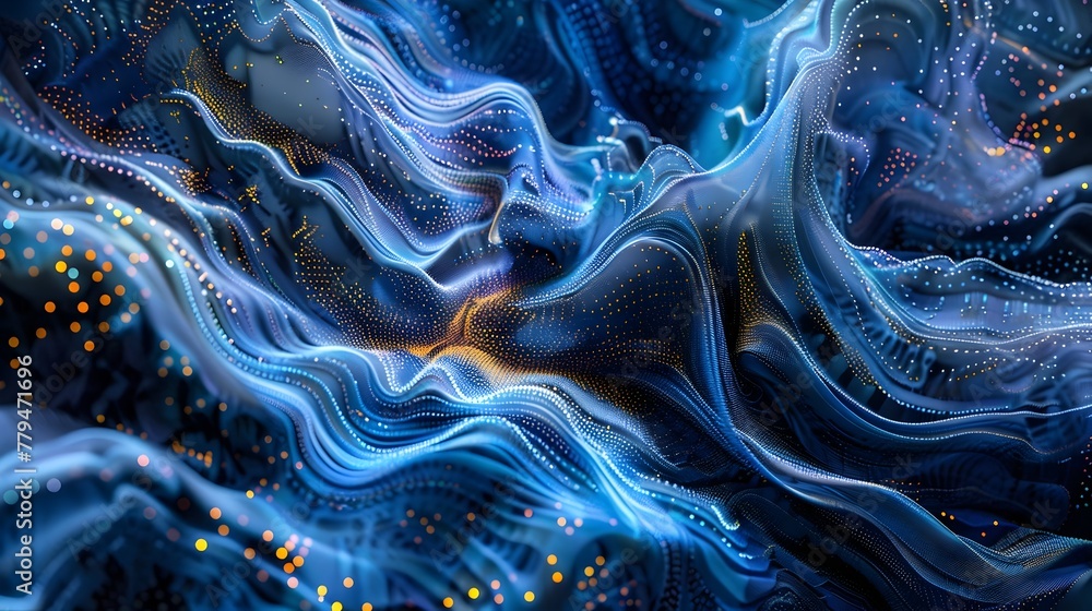 Aufkleber captivating layers of digital glitches,dotwork,and flowing lines in a mesmerizing abstract world