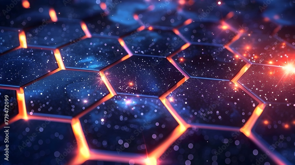 Poster Mesmerizing Cosmic Hexagon Network Glowing with Celestial Luminance