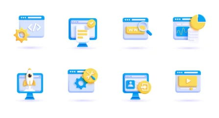 Rucksack 3d business icon set. Trendy illustrations of Digital Business, App development, Marketing, Data Analysis, Startup, Education, Ui, Seo Stock Market, Finance. Render 3d vector objects © darkovujic