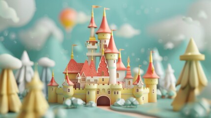 A whimsical D interpretation of a classic fairytale castle  AI generated illustration