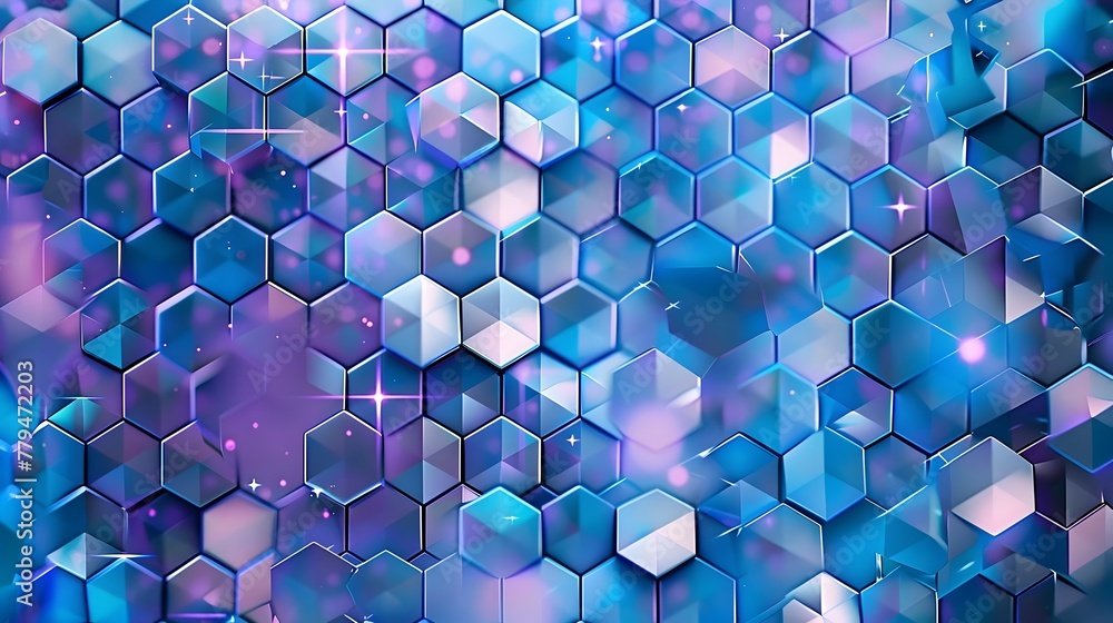Aufkleber mesmerizing hexagonal abstraction in vibrant blue and purple hues with glowing depth