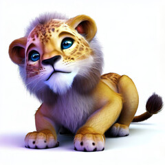3D furry forest lion with beautiful colors and white backgroundwith Generative AI technology	