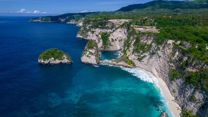 Beautiful Diamond Beach on Nusa Penida Island in Indonesia. Top view, aerial photography.