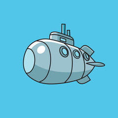 Submarine in the sea. Vector illustration in flat design