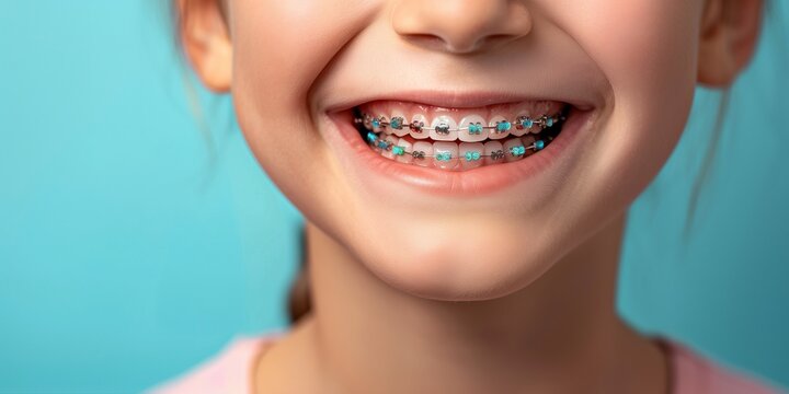 concept of a beautiful smile and braces for teeth correction